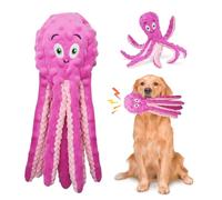 Glirop Octopus Dog Interactive Toy, No Stuffing Dog Chew Toy Squeaky Plush Puppy Play Toy with Crinkle Paper Soft Dog Tug Toys for Small Medium and Large Dog Training Playing (Pink)