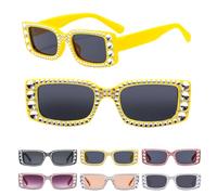Glirop Rhinestone Rectangle Sunglasses for Women, Fashion Shining Square Sunglasses with UV Protection Vintage 90s Y2k Tinted Sunglasses for Outdoor Beach Party Travel (Yellow)