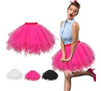 Glirop Women's Tulle Tutu Skirts for Teen Adult, 80S 90S Elastic Classic 16 Layered Ballet Skirt Fancy Dress for Ballet Prom Party Costume Masquerade Halloween Party (Rose Red)