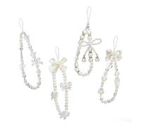 Glirops 4-Pack Butterfly Bow Phone Charms & Beaded Wrist Straps - Stylish Pearl Bracelet Lanyard Keychain for Women,Perfect Camera & Phone Accessories