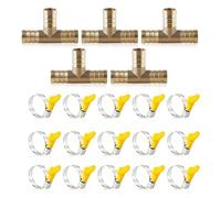 Glirowy 5 Pcs 12mm Brass Hose Barb Tee,3-Way Tee Hose Fitting with 15 Pcs Clamps