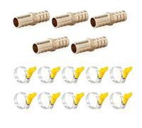 Glirowy 5 Pcs 14mm Brass Hose Barb Tee,2 Way Straight Hose Fitting with 10 Pcs Clamps For Fuel Air Water Gas Oil Diverter Fuel Hose Joints