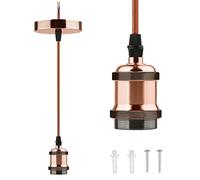 Glirowy Vintage Ceiling Pendant Light Fitting, Braided Flex E27 Lamp Holder Copper Ceiling Rose with 1.1M Cable-Red Antique Copper