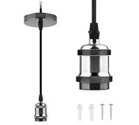 Glirowy Vintage Ceiling Pendant Light Fitting, Braided Flex E27 Lamp Holder Copper Ceiling Rose with 1.1M Cable-Black