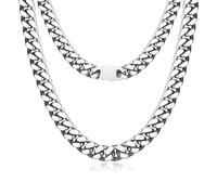 GLIRTE Men Chunky Miami Cuban Link Chain Necklace, 9mm Width Silver Chain for Men Women, Stainless Steel16/18/20/22/24inch Length, Black-with Gift Box, 16 inch, Stainless Steel, No Gemstone