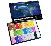 GlisDyck 6ML Shimmer Watercolor Paint Set, 24 Colors Glitter Metallic Watercolour Painting Sets, Solid Pearl Water Color Paints for Artists, Amateur Hobbyists and Painting (24 Colours)