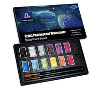 GlisDyck Shimmer Watercolor Paint Set, 12 Colors Glitter Metallic Watercolour Painting Sets, Solid Pearl Water Color Paints for Artists, Amateur Hobbyists and Painting (12 Colors)