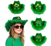 Gliswaieuznd St. Patrick's Day Feather Trim Cowboy Hat Irish Lucky Green Clover Shamrock Wide Brim Felt Cowgirl Hat for Party Costume (Multi-Color, numeric_53)