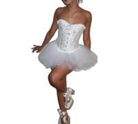 Gliswaieuznd Women's Halloween Party Swan Corset & Skirt Set Ruffle Tulle Elegant Spooky