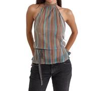 Gliswaieuznd Women's Summer Tank Top Y2K Halter Pleated Camisole with Drawstring Sleeveless Backless Peplum Blouse for Going Out (Multicolor, S)
