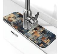 Glitch Art Absorbent Sink Faucet Mat - Quick Dry Splash Guard Drip Catcher Tray for Kitchen Or Bathroom Countertops