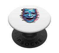 Glitch Art Glitched Theater Mask Drama Comedy Digital PopSockets Adhesive PopGrip