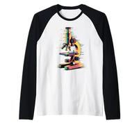 Glitch Art Microscope Scientist Biologist Microbiologist Raglan Baseball Tee