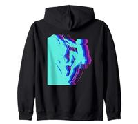 Glitch Art Rock Climber Silhouette Modern Climbing Zip Hoodie