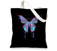 Glitch Butterfly Canvas Tote Bag, Lightweight Reusable Grocery Bags, Colorful Fun Shoulder Strap Bags 13x15 Inch
