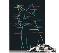 Glitch Cat Line Art Jigsaw Puzzles Puzzles for Adults Kids. 1000 Piece Whimsical Challenge Toy Educational Game Home Decoration for Educational Games Gifts 1000pcs (38x26cm)