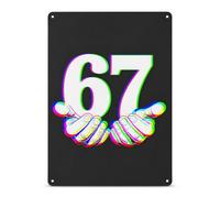 Glitch-Effect "67" Metal Signs, Aluminum 6 7 Tin Signs with Bold Hand Graphics, Urban-Style Wall Plaques for Game Rooms & Studios, Easy-Hang Wall Decorations for Street Art & Retro Digital Aesthetics