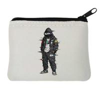 Glitch Effect Futuristic Urban Outfit Neoprene Coin Purse Pouch 10x11cm White