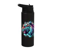 Glitch Effect Tiger Vibrant Digital Modern Vibrant Future Stainless Steel Insulated Water Bottle