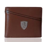 Glitch Ferrari Men's Wallet, 6 Card Slots, Faux Leather Cross Pro (Scuderia Ferrari Logo), CROSS_BROWN, S, Classic