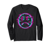 Glitch Sad Face Digital Art Cyber Culture Vaporwave Long Sleeve T-Shirt