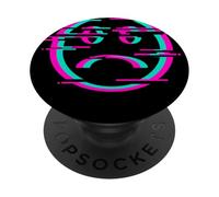 Glitch Sad Face Digital Art Cyber Culture Vaporwave PopSockets Adhesive PopGrip