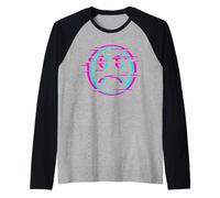 Glitch Sad Face Digital Art Cyber Culture Vaporwave Raglan Baseball Tee