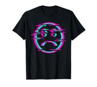 Glitch Sad Face Digital Art Cyber Culture Vaporwave T-Shirt