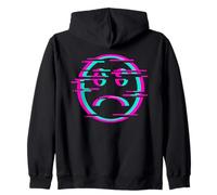 Glitch Sad Face Digital Art Cyber Culture Vaporwave Zip Hoodie