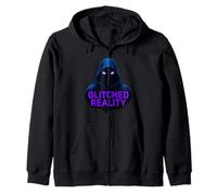 Glitched Reality Hooded Figure Horror Tee Zip Hoodie