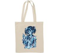 Glitchy digital skeleton girl Natural Cotton Tote Bag White