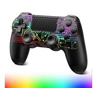 Glitfix Kabelloser Controller, Slim/Pro/PC-kompatibel, Gamepad mit Dual-Vibration, RGB, 1000mAh-Akku, 6-Achsen, Touchpad, Kopfhöreranschluss (Schwarz)