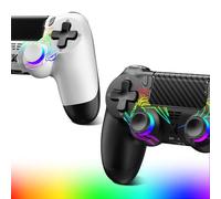Glitfix Wireless Controller for PS-4, Crack Design with RGB Light, 1000mAh Battery, Gamepad Joystick with Dual Vibration/6-Axis Gyro Sensor/Touch Panel, Controller for PS-4/Pro/Slim/PC (WHITE-RGB)