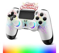 Glitfix Wireless Controller for PS-4, Crack Design with RGB Light, 1000mAh Battery, Gamepad Joystick with Dual Vibration/6-Axis Gyro Sensor/Touch Panel, Controller for PS-4/Pro/Slim/PC(WHITE-RGB)
