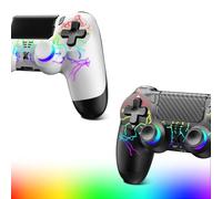 Glitfix Wireless Controller for PS-4, LED Game Controller Compatible with PS-4/Slim/Pro/PC, Controller Wireless with Dual Vibration,7-Color RGB Leds,1000mAh Battery,6-Axis,Touchpad,Headphone Jack(RGB)