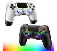 Glitfix Wireless Controller für PS-4/Pro/Slim/PC, Game Controller mit Turbo/Zurück Taste/Dual Vibration/Touchpanel(Black+White)