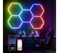 Glitgate RGB Hexagon Garage Lights, LED Hex Lights with App & Remote Control, DIY Modular Honeycomb Lighting System, Music Sync Dimmable Smart Ceiling Light Fixture for Gym, Shop, Gaming Room