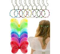 Glitinsel 24 Pack Fairy Costume for Women Butterfly Wings with Flower Crown Set 8 Colors Foldable Fairy Wings for Halloween Costume Cosplay Dress up