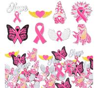 Glitinsel 24 Pcs Breast Cancer Awareness Pink Ribbon Enamel Lapel Pin Hope Dinosaur Gnome Angel Butterfly Heart Shape Lapel Pin for Pink Ribbon Events Survivor Support Fundraiser