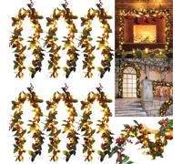 Glitinsel 6 Pcs Christmas Garland with Lights 6 Feet Berry Artificial Garland Warm LED Christmas Decorations Xmas Green Table Decor for Indoor Outdoor Fireplace Stairs Mantel Door Holiday New Year