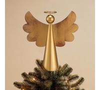 Glitinsel Brass Christmas Tree Angels Topper 10 Inch Farmhouse Gold Angel Wing Treetop Christmas Metal Rustic Xmas Decorative Holiday Ornament Handmade Vintage Decoration Gifts for Women