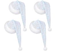 Glitopper 4 Pcs Santa Hats Shiny Sequin Christmas Hat with Plush Brim Thicken Velvet Xmas Hats for Women Men Party Accessory(White,Long)