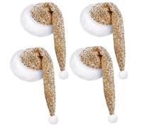 Glitopper 4 Pcs Santa Hats Shiny Sequin Christmas Hat with Plush Brim Thicken Velvet Xmas Hats for Women Men Party Accessory(Gold,Long)