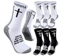 Glitopper 6 Pairs Christian Cross Socks Anti Slip Soccer Sock with Rubber Dot Religion Gift for Men Youth Women Sports, Dark Grey and White Gray, One Size
