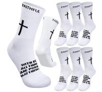 Glitopper 6 Pairs Christian Cross Socks with Bible Verse Religious Jesus Faithful Prayer Sock for Men Women Youth Church Gift, White, One Size