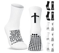 Glitopper Christian Grip Cross Socks Anti Slip Religious Soccer Socks Bible Verse for Football Sport, White, One Size