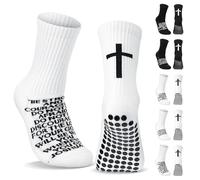 Glitopper Christian Grip Cross Socks Anti Slip Religious Soccer Socks Bible Verse for Football Sport, White, One Size
