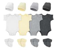 Glitopper - Set of 4 preemie baskets for preemie baby, preemie clothes, preemie hat, NICU preemie socks set, White, Light Grey, Dark Grey and Light Yellow, Prematuro