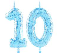 Glitter 10th Birthday Candle Number 10 Blue Candles Cake Topper Decorations for Girl and Boy Baby Shower Anniversary Birthday Princess Party Supplies