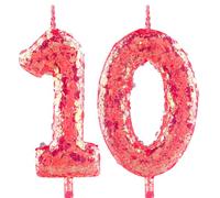 Glitter 10th Birthday Candle Number 10 Red Candles Cake Topper Decorations for Girl and Boy Baby Shower Anniversary Birthday Princess Party Supplies